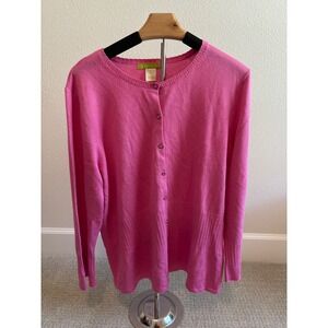 Sigrid Olsen Cardigan Sweater Womens Large Pink Silk Angora Blend Button Front